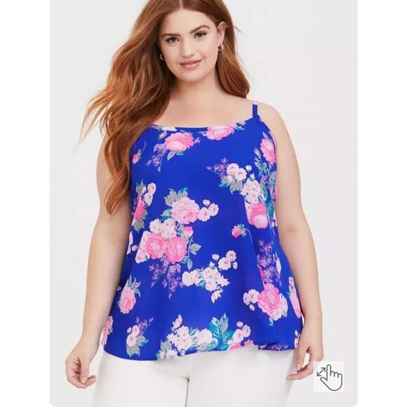 Torrid Sophie Swing Cami Plus Size 3X Blue Pink Floral Strappy Back - Picture 1 of 5